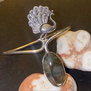 Fiery Blue Labradorite statement peacock cuff